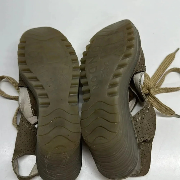 Fly London Ylva Wedges Sandals Open Toe Lace Up Suede Shoes Tan Brown Size 9 - Picture 9 of 10
